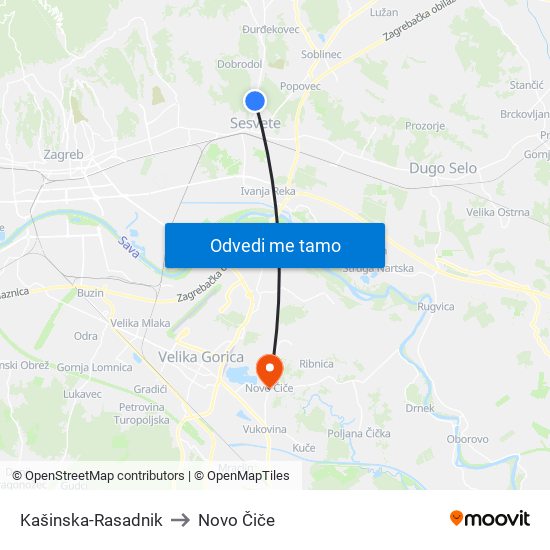 Kašinska-Rasadnik to Novo Čiče map