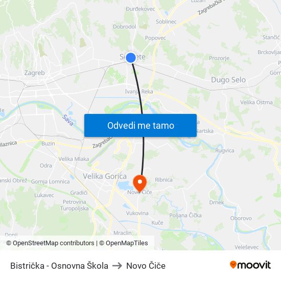 Bistrička - Osnovna Škola to Novo Čiče map