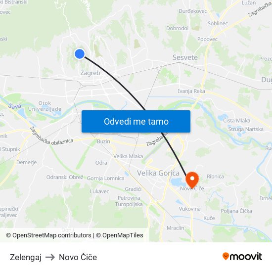 Zelengaj to Novo Čiče map