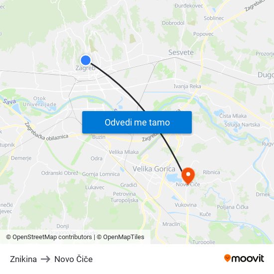 Znikina to Novo Čiče map