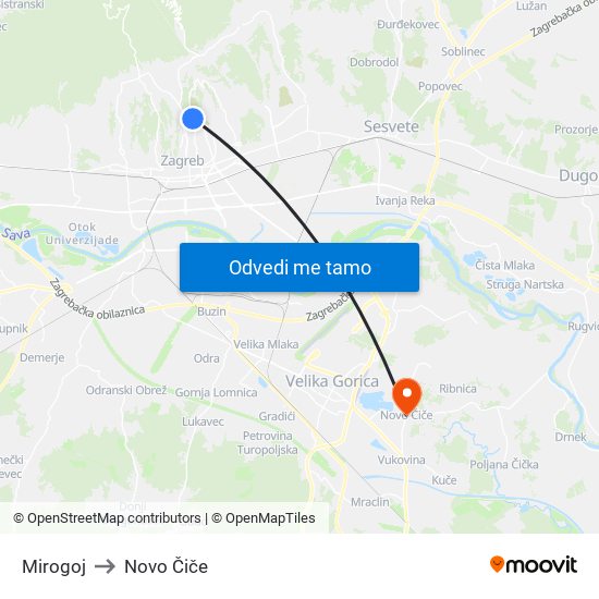 Mirogoj to Novo Čiče map