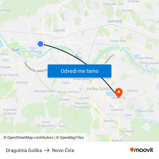 Dragutina Golika to Novo Čiče map