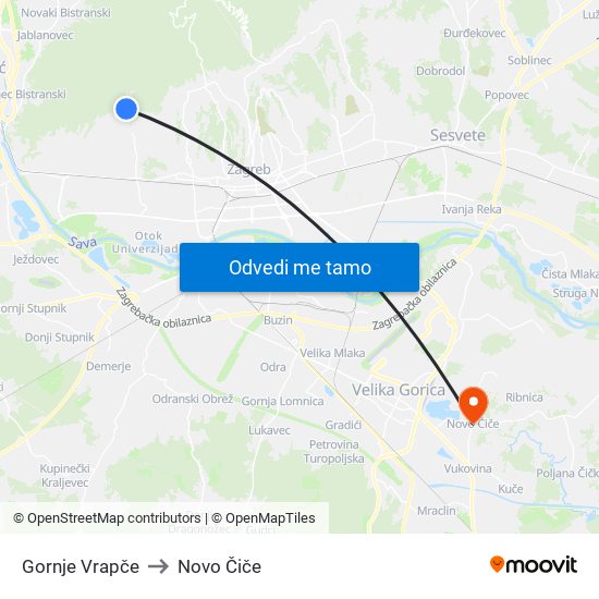 Gornje Vrapče to Novo Čiče map