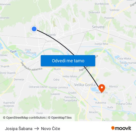 Josipa Šabana to Novo Čiče map