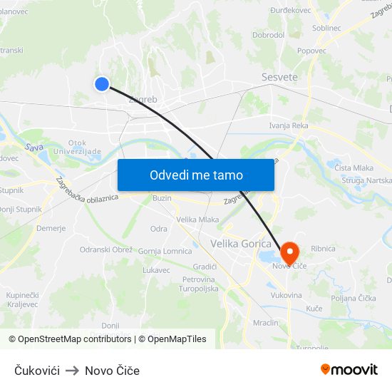Čukovići to Novo Čiče map