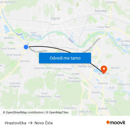 Hrastovička to Novo Čiče map