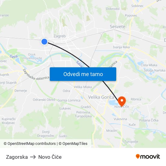 Zagorska to Novo Čiče map