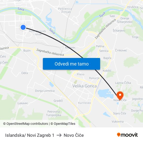 Islandska/ Novi Zagreb 1 to Novo Čiče map