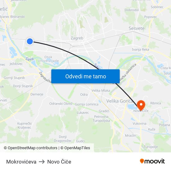 Mokrovićeva to Novo Čiče map