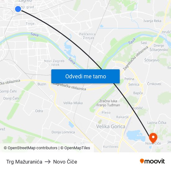 Trg Mažuranića to Novo Čiče map