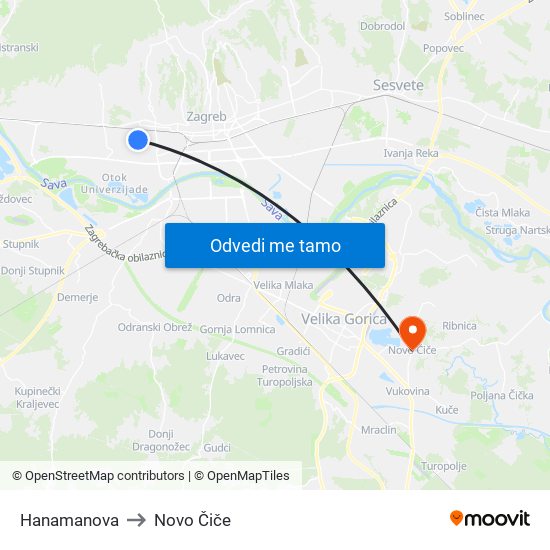 Hanamanova to Novo Čiče map