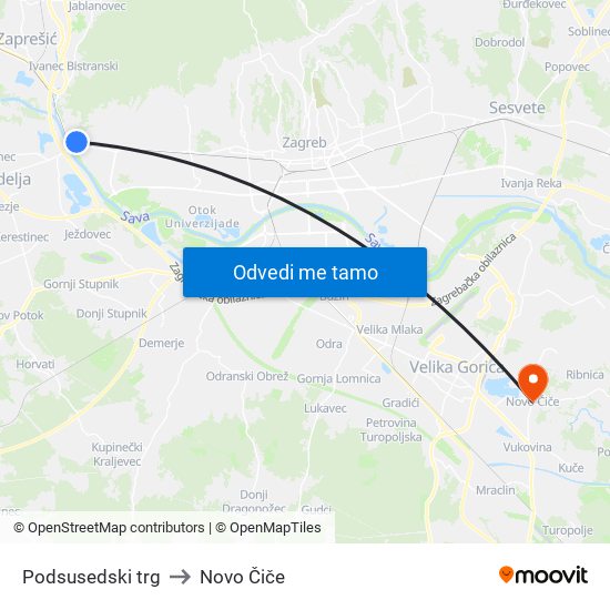 Podsusedski trg to Novo Čiče map