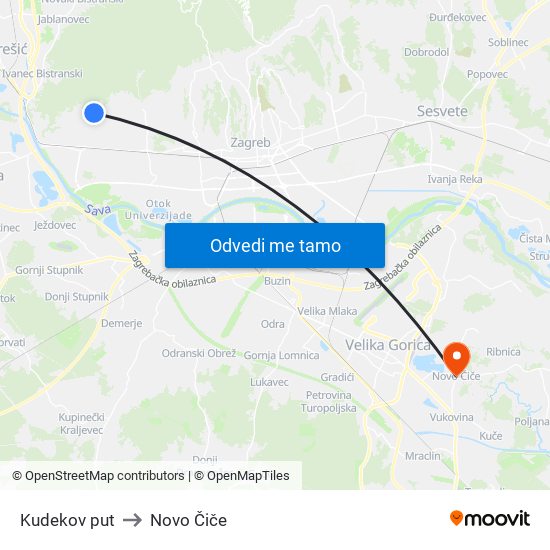 Kudekov put to Novo Čiče map