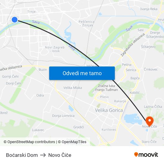Boćarski Dom to Novo Čiče map