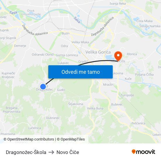 Dragonožec-Škola to Novo Čiče map