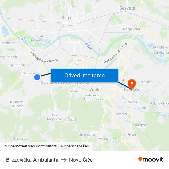 Brezovička-Ambulanta to Novo Čiče map