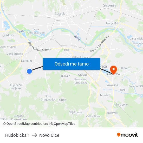 Hudobička 1 to Novo Čiče map