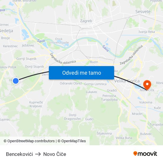 Bencekovići to Novo Čiče map