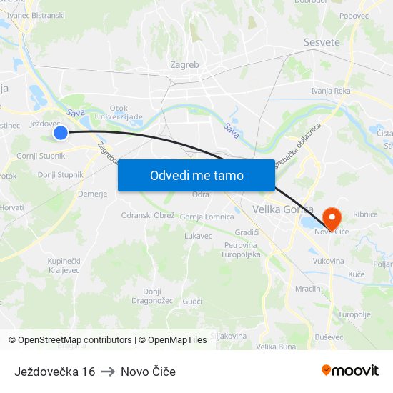 Ježdovečka 16 to Novo Čiče map