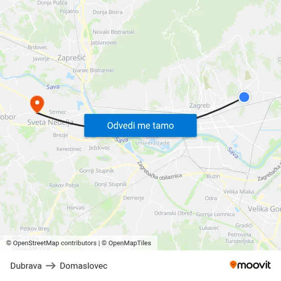 Dubrava to Domaslovec map