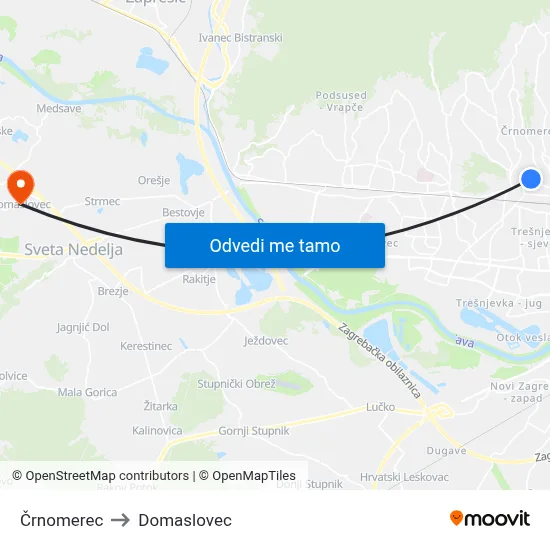 Črnomerec to Domaslovec map