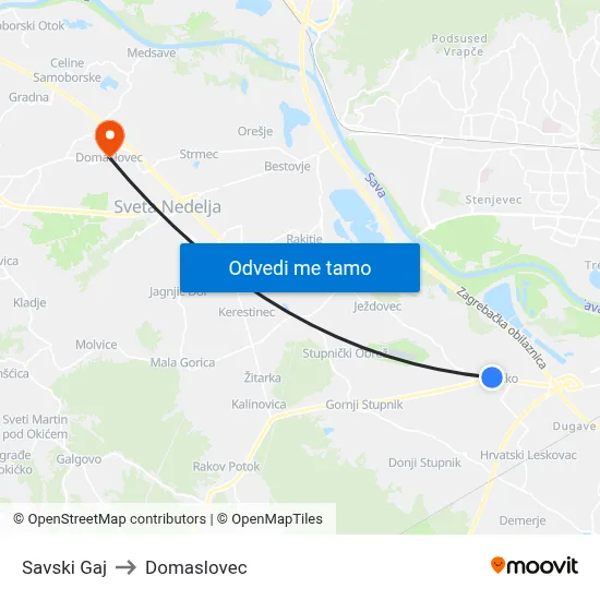 Savski Gaj to Domaslovec map