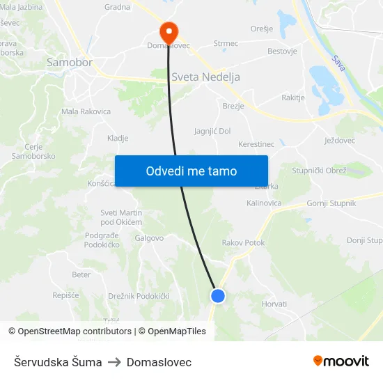 Šervudska Šuma to Domaslovec map