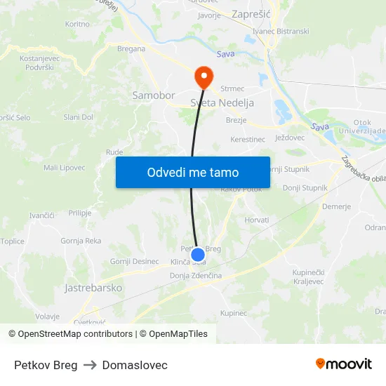 Petkov Breg to Domaslovec map