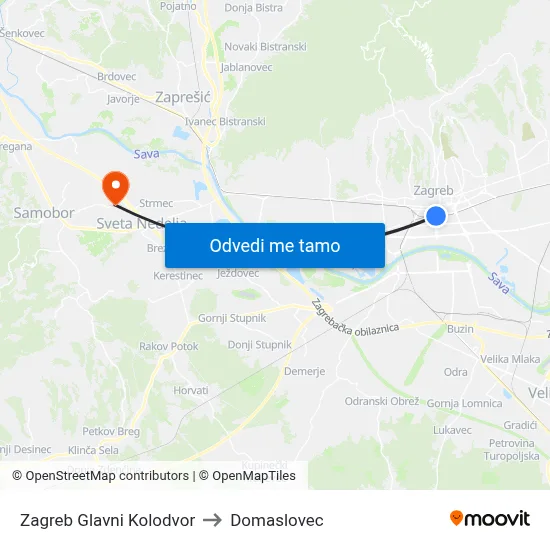 Zagreb Glavni Kolodvor to Domaslovec map