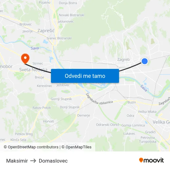 Maksimir to Domaslovec map