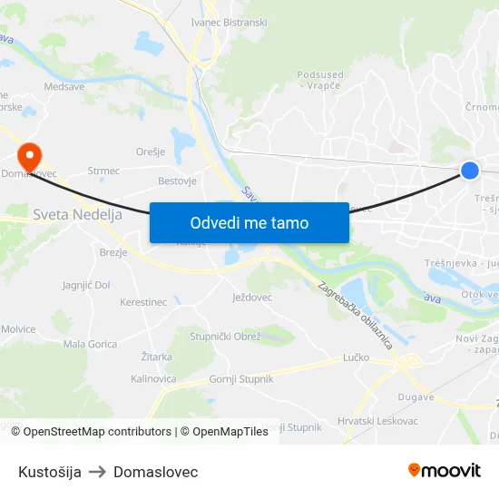 Kustošija to Domaslovec map
