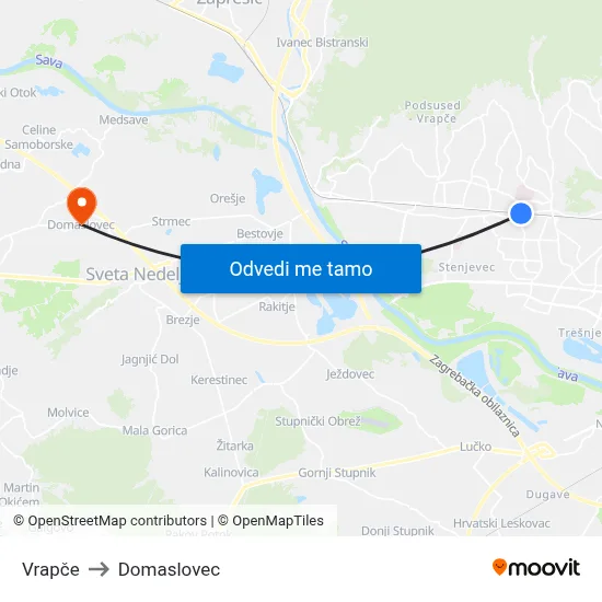 Vrapče to Domaslovec map