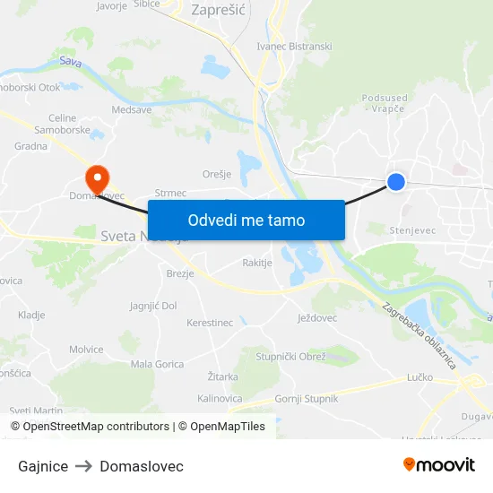 Gajnice to Domaslovec map