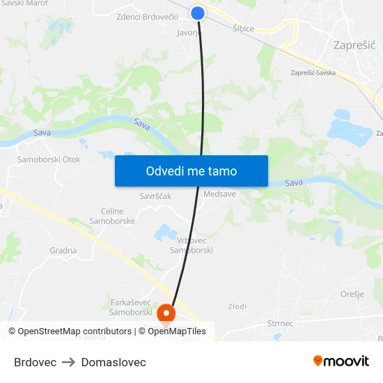 Brdovec to Domaslovec map