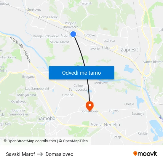 Savski Marof to Domaslovec map