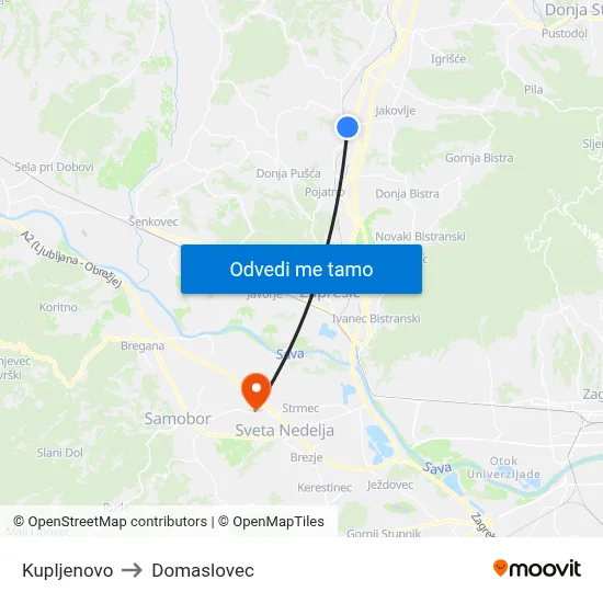 Kupljenovo to Domaslovec map