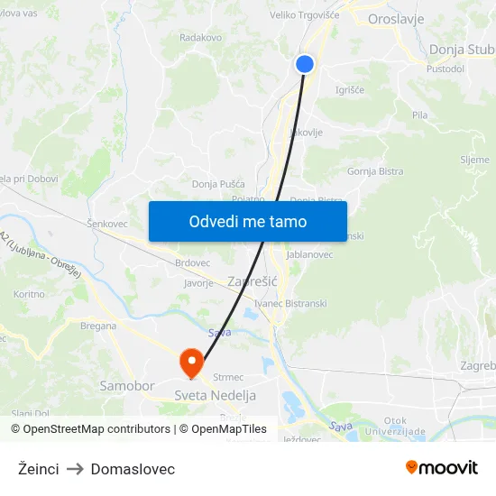 Žeinci to Domaslovec map