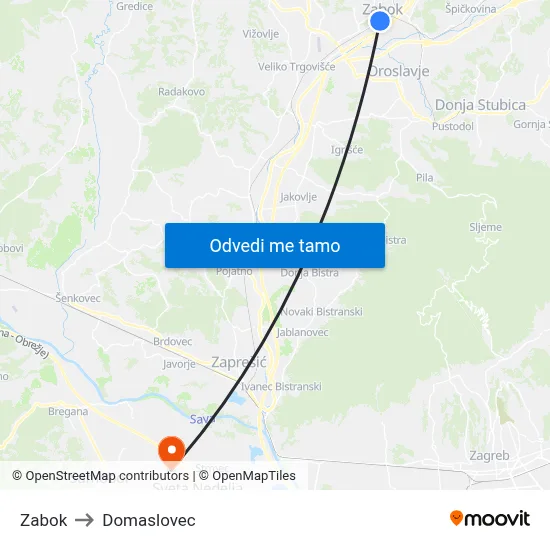 Zabok to Domaslovec map