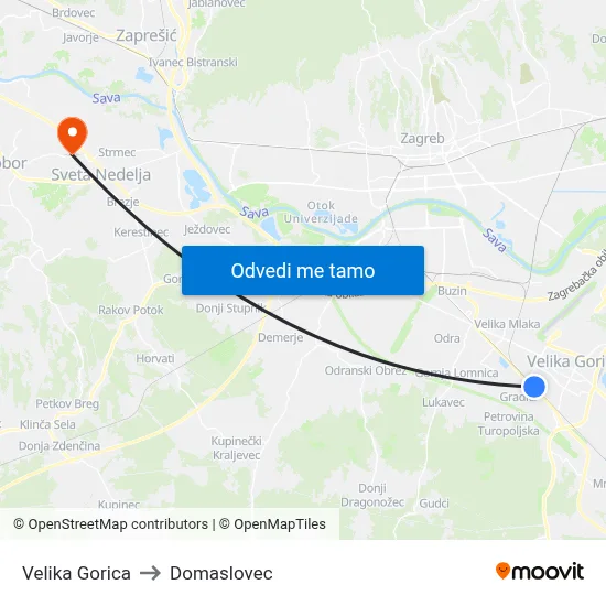 Velika Gorica to Domaslovec map