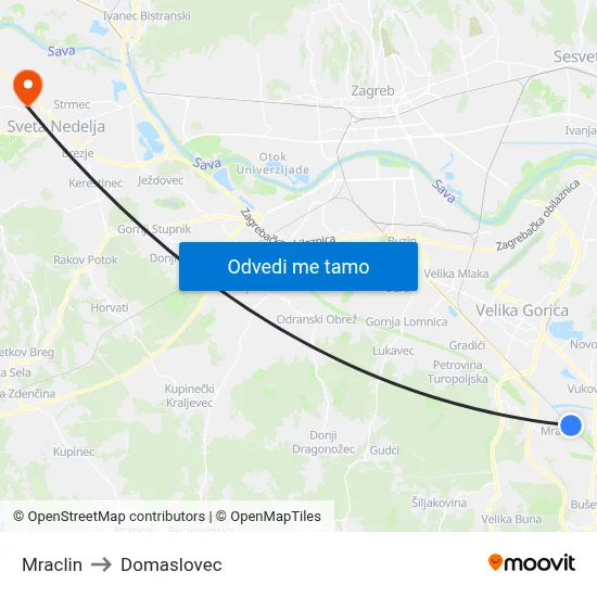 Mraclin to Domaslovec map
