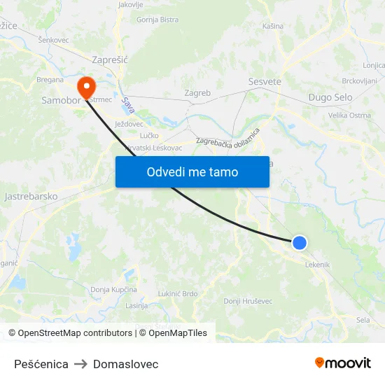 Pešćenica to Domaslovec map