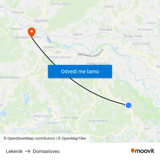 Lekenik to Domaslovec map