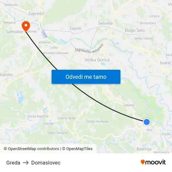 Greda to Domaslovec map