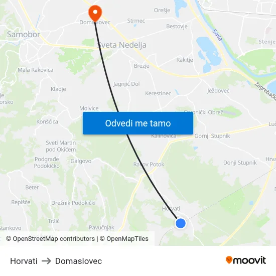 Horvati to Domaslovec map