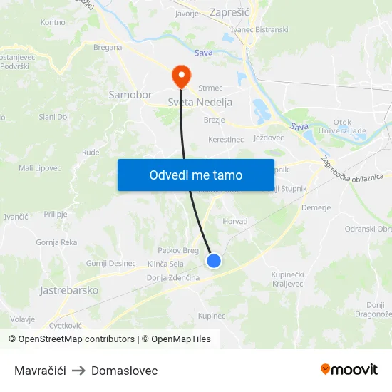 Mavračići to Domaslovec map