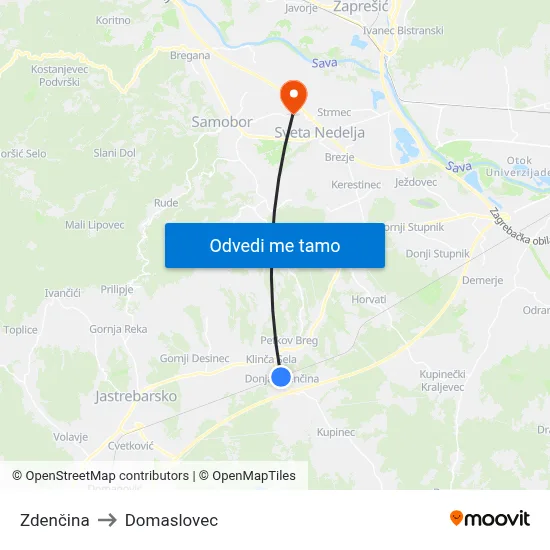 Zdenčina to Domaslovec map