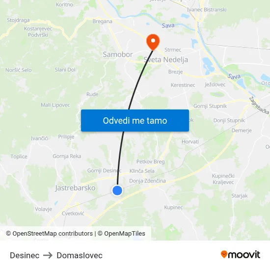Desinec to Domaslovec map