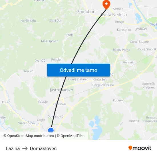 Lazina to Domaslovec map