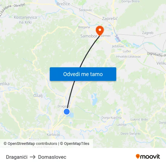 Draganići to Domaslovec map