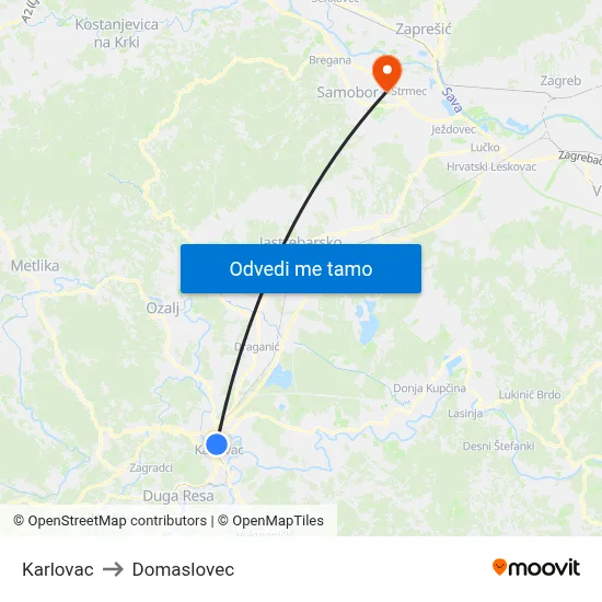 Karlovac to Domaslovec map